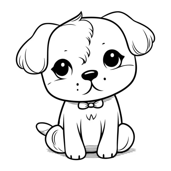 Blanco Negro Lindo Cachorro Perro Dibujos Animados Personaje Vector Ilustración — Vector de stock