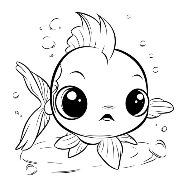 Cute kawaii fish. Vector illustration for coloring book.