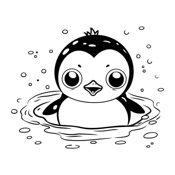 Söt Pingvin Som Simmar Vattnet Vektorillustration — Stock vektor