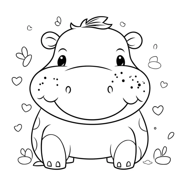 Hipopótamo Bonito Com Corações Livro Para Colorir Para Crianças — Vetor de Stock