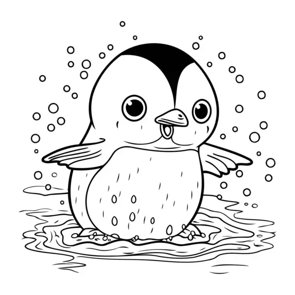 Lindo Pingüino Dibujos Animados Nadando Agua Ilustración Vectorial — Vector de stock