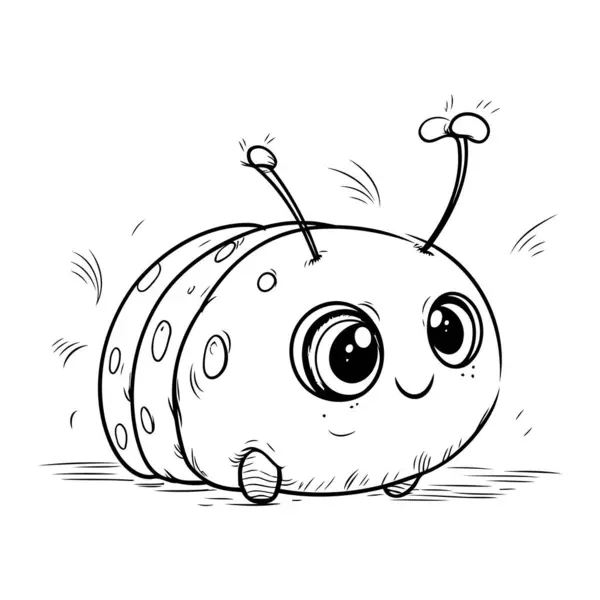 Cute Cartoon Ladybug Black White Vector Illustration Coloring Book — Stock Vector