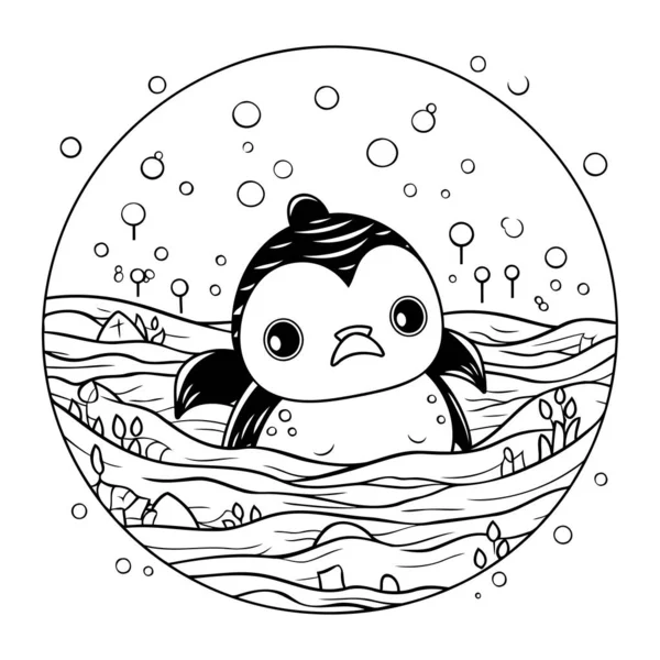 Cute Penguin Swimming Sea Coloring Book Children — Stock Vector