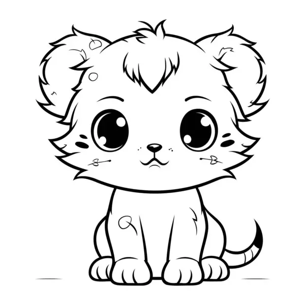 Ilustração Preto Branco Dos Desenhos Animados Personagem Animal Bonito Tigre — Vetor de Stock