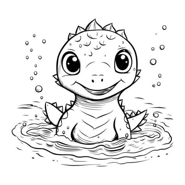 Niedliche Karikatur Baby Krokodil Wasser Vektor Illustration Für Malbuch — Stockvektor