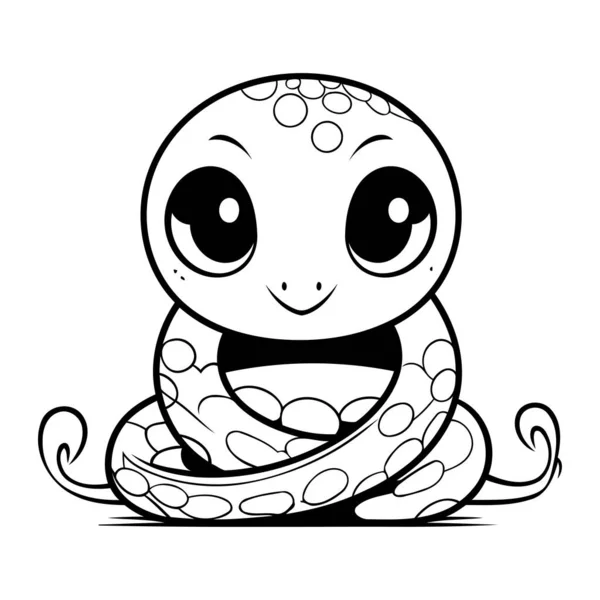 Black White Cartoon Illustration Cute Snake Animal Character Coloring Book — Stock Vector