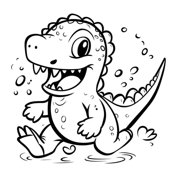 Tatlı Çizgi Roman Timsah Siyah ve Beyaz Çizim. Vektör
