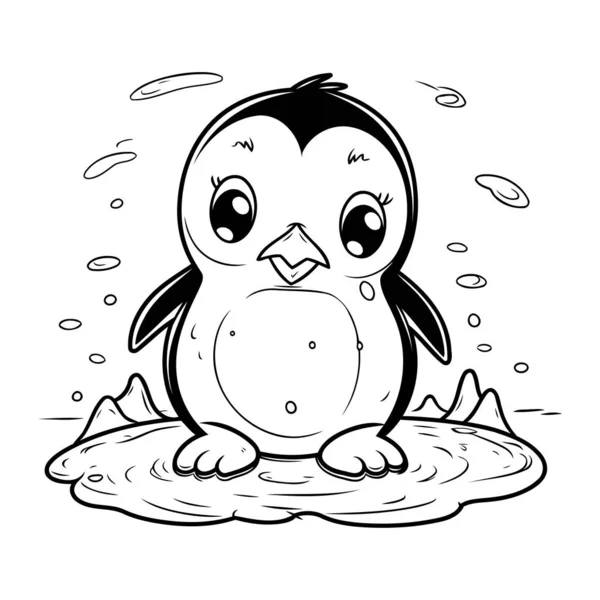 Schwarz Weiße Zeichentrick Illustration Des Niedlichen Pinguin Tiercharakters Für Malbuch — Stockvektor
