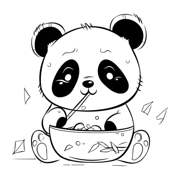 Panda Bonito Comer Uma Tigela Arroz Ilustração Vetorial — Vetor de Stock