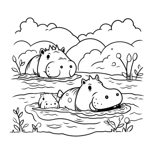 水の中のヒッポス 子供のための絵本 — ストックベクタ