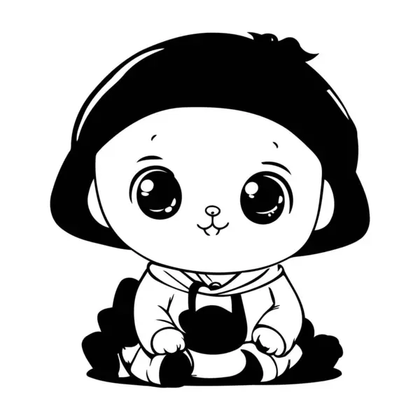 Słodkie Mały Chłopiec Panda Kostium Wektor Kreskówki Ilustracja Projekt Graficzny — Wektor stockowy
