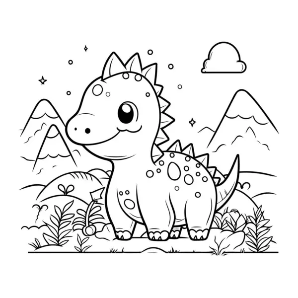 Cute Diplodocus Dinosaur Landscape Vector Illustration Design — Stock Vector
