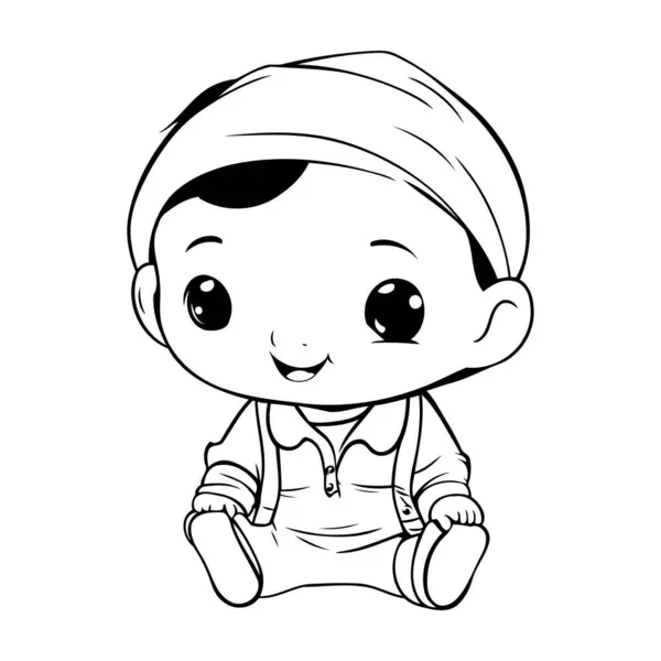 Cute Little Boy Sitting Floor Cartoon Vector Illustration Graphic Design Stock Vector