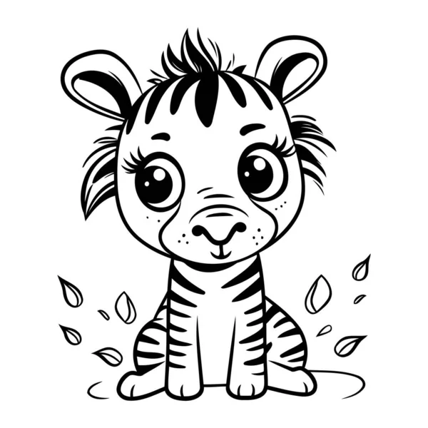 Cute Cartoon Tiger Black White Vector Illustration Coloring Book Stock Vector