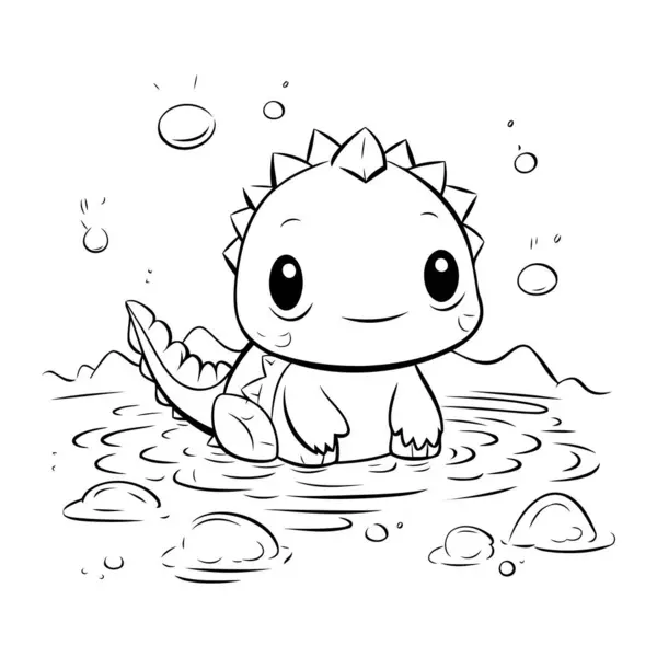 水の中のかわいい小さな恐竜 子供のための絵本 ロイヤリティフリーストックベクター