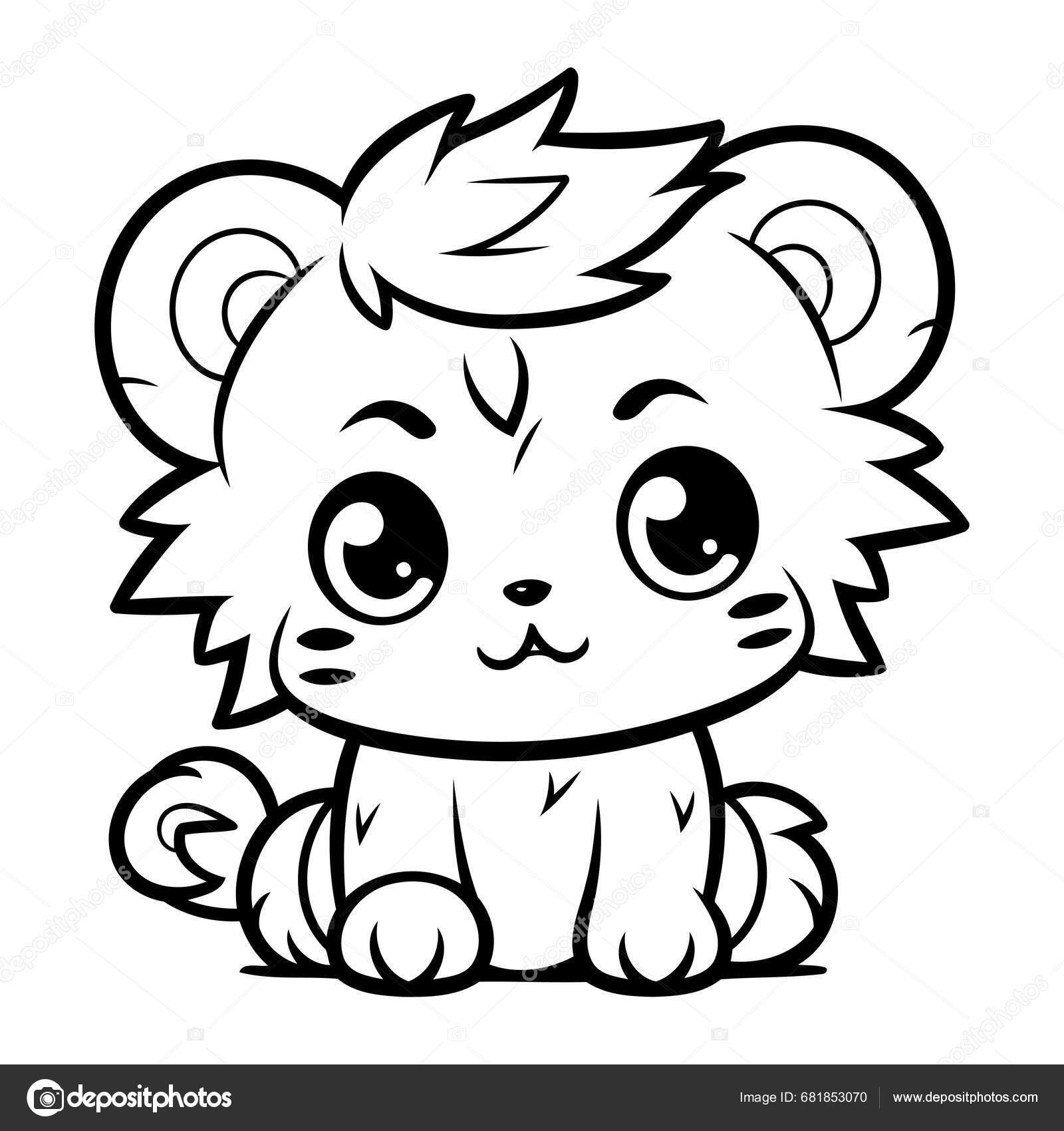 Sort Hvid Tegneserie Illustration Sød Baby Tiger Dyr Karakter Malebog ...