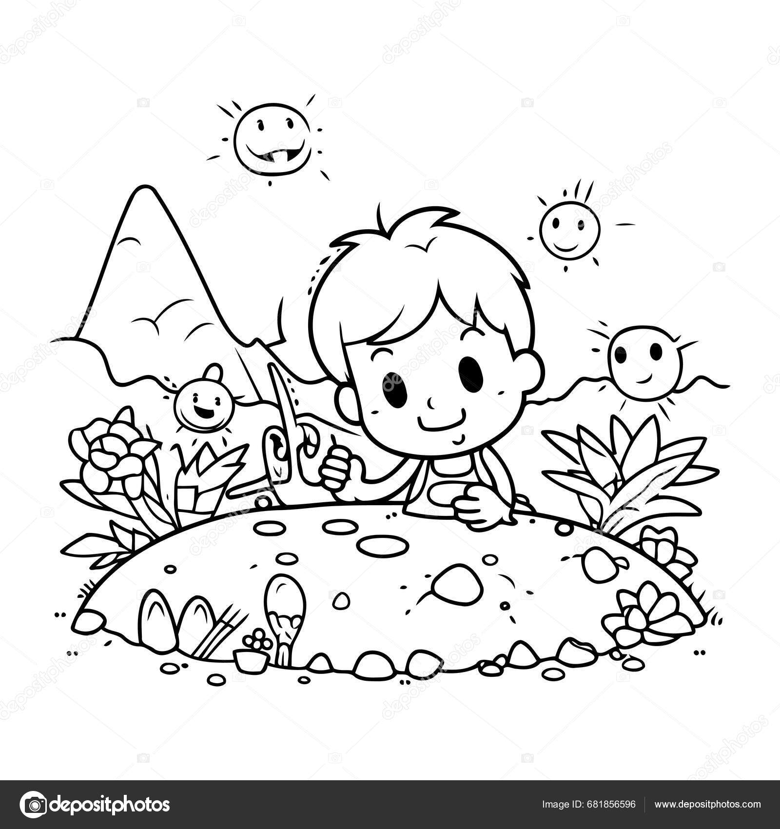 Boy Playing Garden Vector Illustration Coloring Book Children Stock Vector  by ©ibrandify 681856596, image size:1600x1700