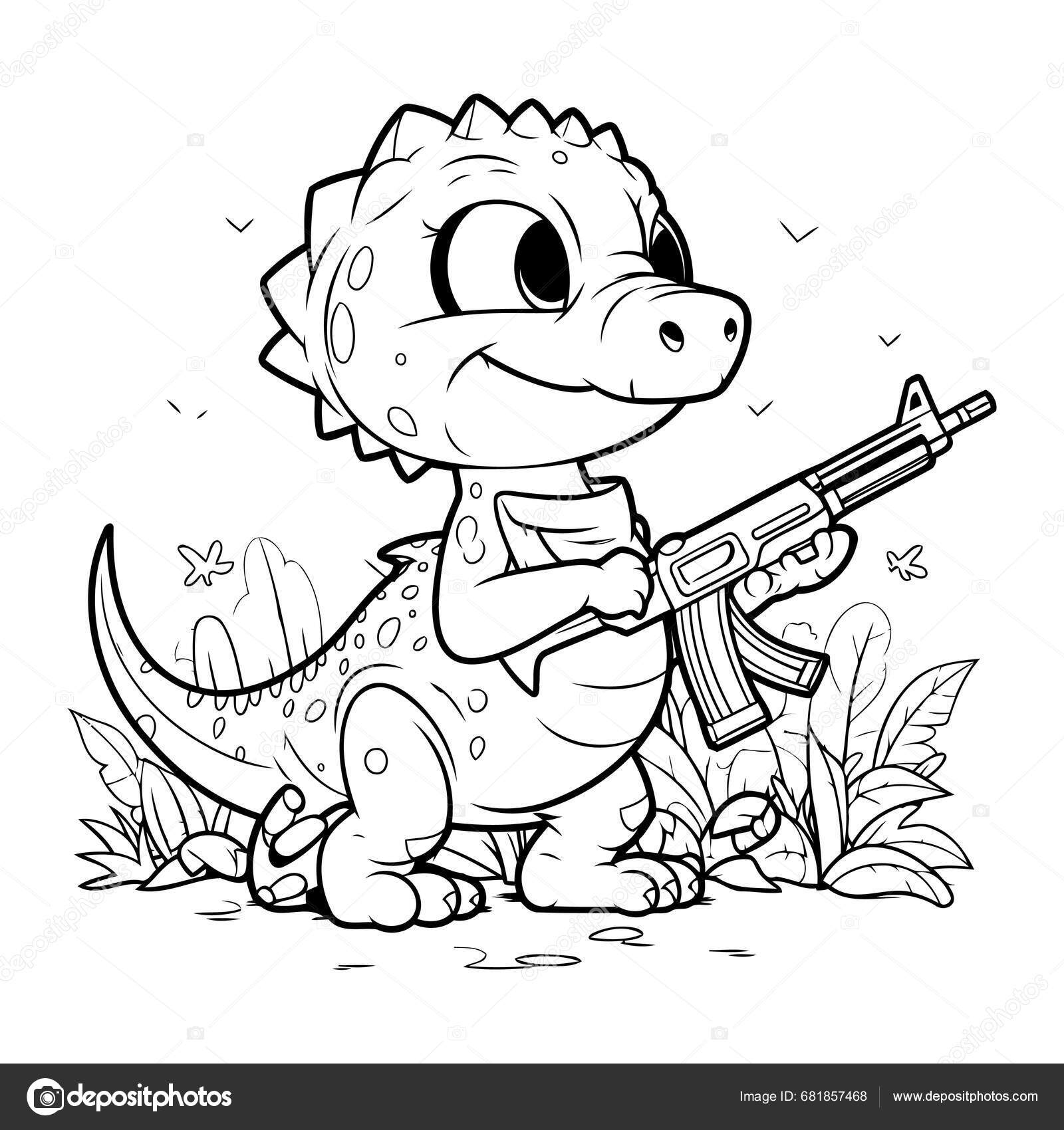 Página Para Colorear Esquema Lindo Personaje Dibujos Animados Dinosaurios  Con Vector de stock #681857468 de ©ibrandify, image size:1600x1700