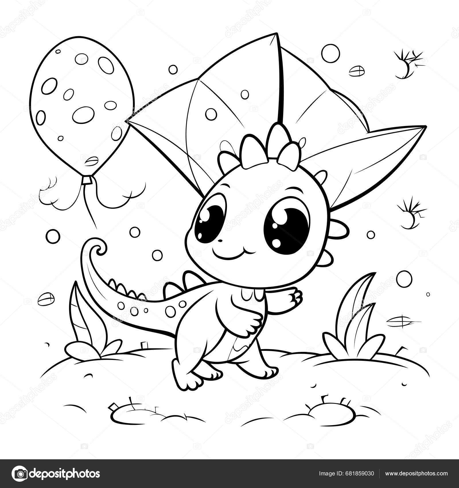 Coloring Page Outline Cute Dinosaur Balloons Vector Illustration Stock  Vector by ©ibrandify 681859030