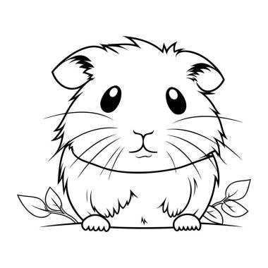 Yaprakları olan şirin bir hamster. Boyama kitabı için Vektör illüstrasyonu.