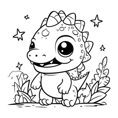 Sırt çantası olan sevimli bir çocuk. Boyama kitabı için Vektör illüstrasyonu.