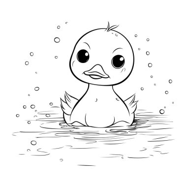 Ördek yavrusu suda yüzüyor. Boyama kitabı için Vektör illüstrasyonu.