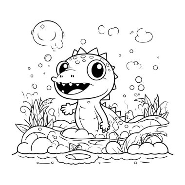 Çocuklar için boyama kitabı. Bahçedeki sevimli dinozor. Vektör illüstrasyonu.