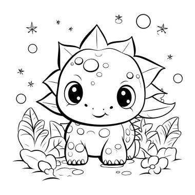 Şirin bebek dinozor. Çocuklar için boyama kitabı. Siyah ve beyaz vektör çizimi.