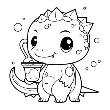 Buz Kovası Vektör Resimli Şirin Dinozorun Renklendirme Sayfası