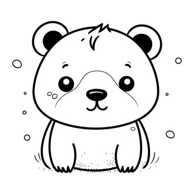 Tatlı çizgi film ayısı. Boyama kitabı için siyah ve beyaz vektör çizimi.