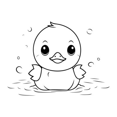 Suda yüzen sevimli ördek yavrusu. Vektör illüstrasyonu.