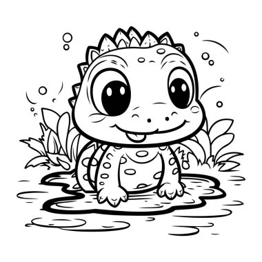 Çocuklar için boyama kitabı. Sudaki küçük şirin dinozor.