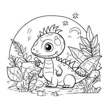 Ormandaki sevimli dinozor. Vektör illüstrasyonu.