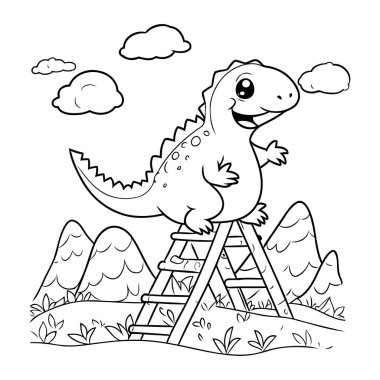Güzel Tyrannosaurus Rex merdivende. Boyama kitabı. vektör illüstrasyonu