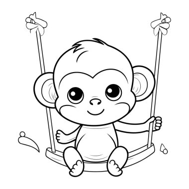 Beyaz arka planda izole edilmiş salıncaktaki maymun. Vektör illüstrasyonu.