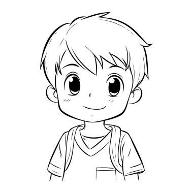 Küçük şirin çocuk çizgi film vektör illüstrasyon grafik tasarımı siyah beyaz