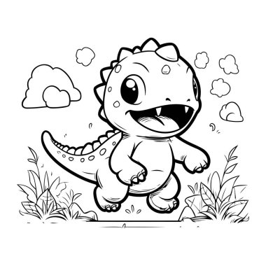 Çimenlerde koşan Şirin Dinozor 'un vektör çizimi. Çizgi film biçimi.