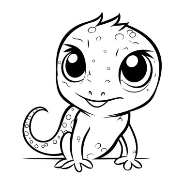 Beyaz Arkaplan Renklendirme Kitabı Üzerine Şirin Bebek Kertenkelesi Çizimi