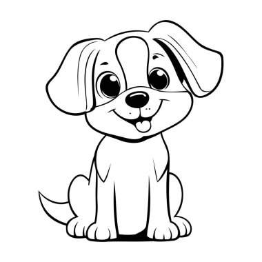 Tatlı çizgi film köpeği. Boyama kitabı için siyah ve beyaz vektör çizimi.