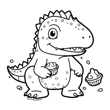 Çocuklar için kek ile dinozorun ana hatlarını boyama