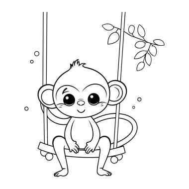 Salıncak vektör illüstrasyon tasarım tasarımı üzerinde asılı şirin küçük maymun