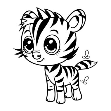 Siyah ve Beyaz Çizgi Film Çizgi Filmi Boyama Kitabı için Şirin Kaplan Karakteri