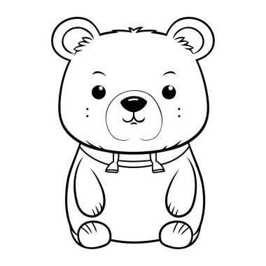 Tatlı çizgi film ayısı. Boyama kitabı için siyah ve beyaz vektör çizimi.