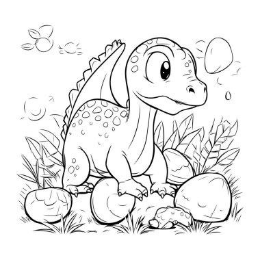 Bahçedeki sevimli dinozor. Çocuklar için boyama kitabı.