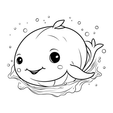 Çocuklar için boyama kitabı. Denizde şirin bir balina. Vektör illüstrasyonu