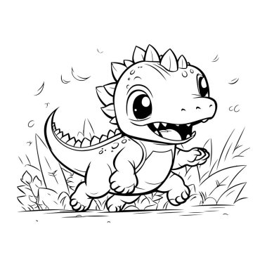 Çimenlerdeki küçük şirin dinozor. Boyama kitabı için Vektör illüstrasyonu.