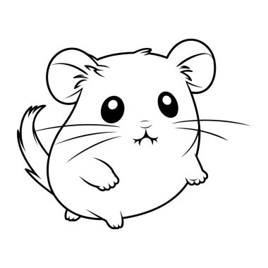 Hamster çizgi filmi. Boyama kitabı için siyah ve beyaz vektör çizimi.
