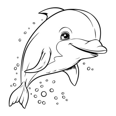 Yetişkinler için yunus boyama kitabı. Siyah ve beyaz vektör çizimi.