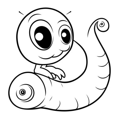 Siyah ve Beyaz Çizgi Film Çizgi Filmi Sevimli Tırtıl Karakter Boyama Kitabı