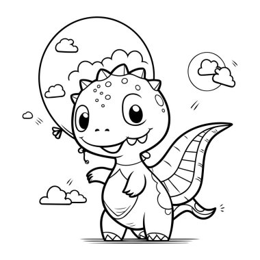 Şirin Dinozor Çizgi Film Karakteri Vektör Resimlerinin Renklendirme Sayfası